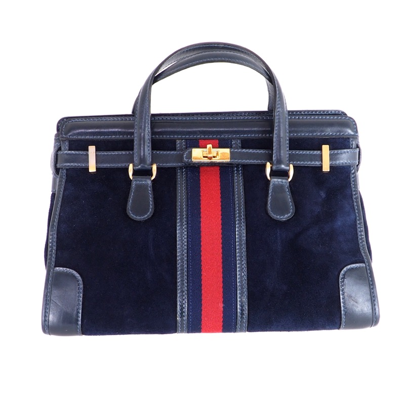 Vintage Gucci Excellent Blue Red Large Monogram Tote Hand Bag