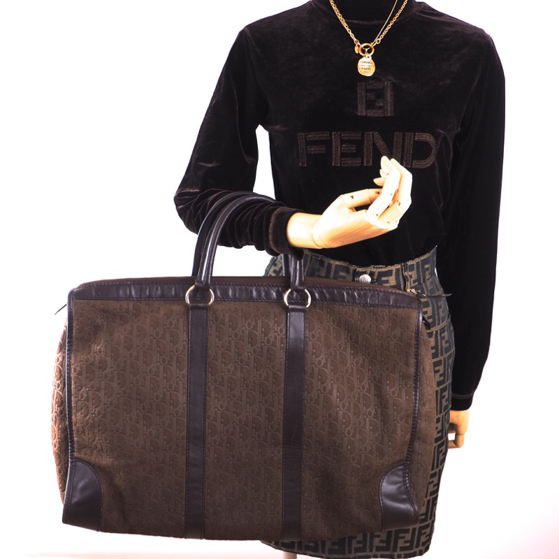 Vintage Christian Dior Brown Suede Trotter Dior Emboss Speedy Large Hand Bag  - Nina Furfur Vintage Boutique