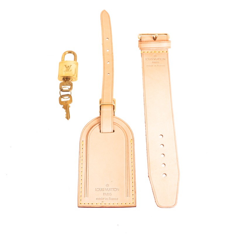 LOUIS VUITTON Luggage Tag and Handle Strap Set Genuine LV Leather
