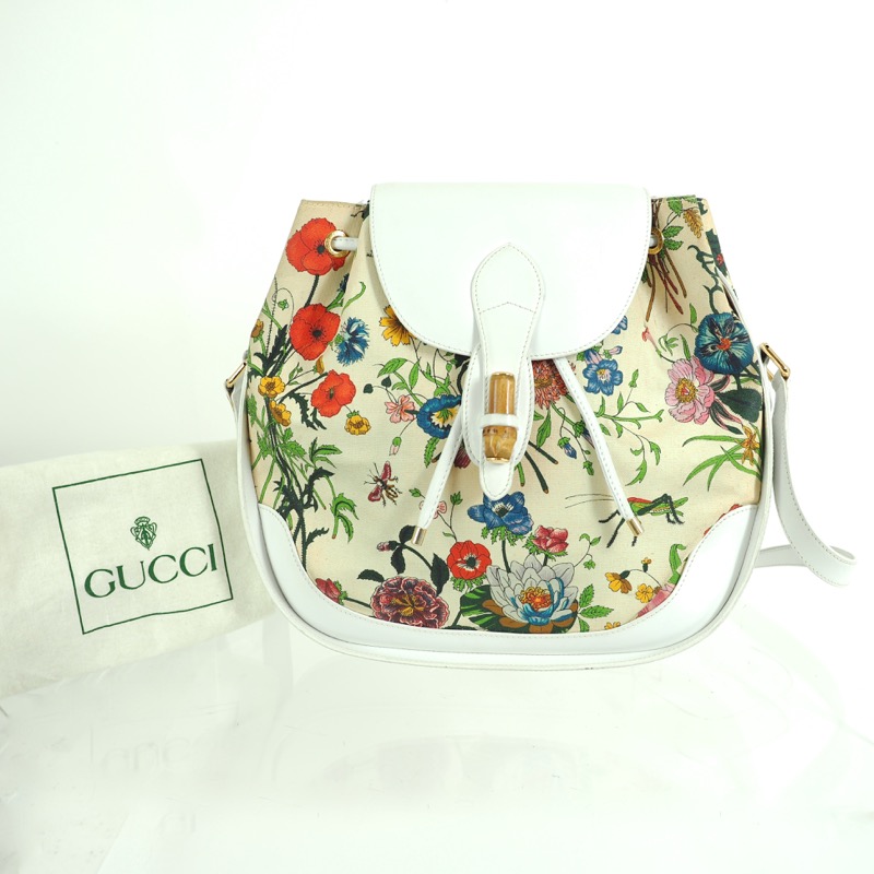 Vintage Gucci Floral Flora Large Flap Bamboo Shoulder Bag - Nina Furfur  Vintage Boutique
