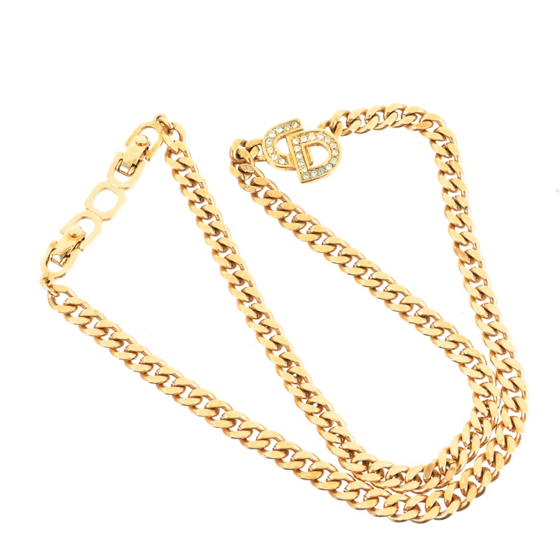 Vintage Christian Dior CD Flat Gold Chain Choker Necklace - Nina Furfur ...