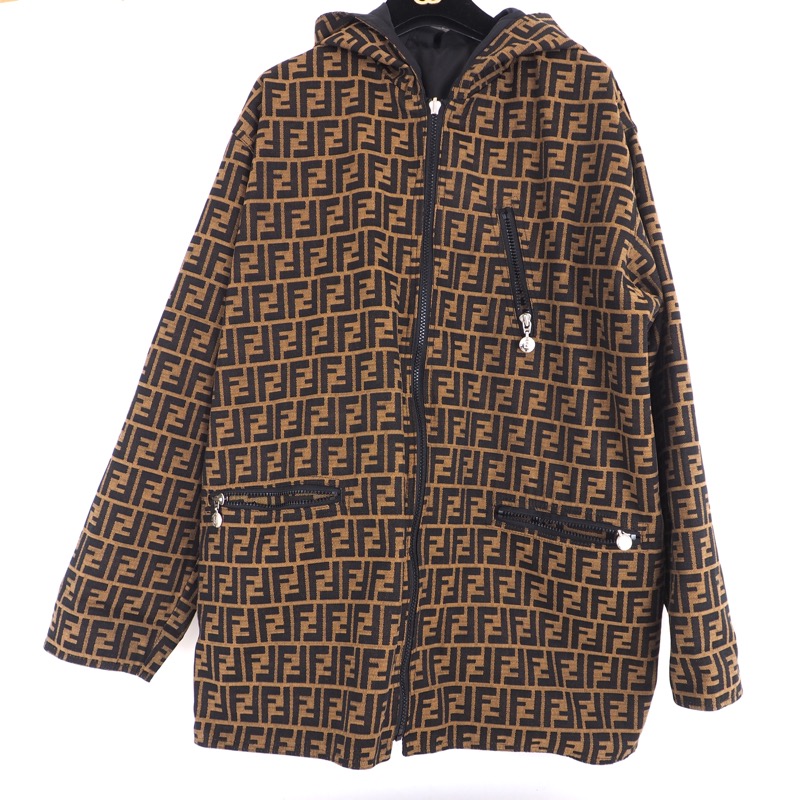 Vintage Fendi Zucca Reversible Hooded Large Unisex Coat Jacket - Nina ...