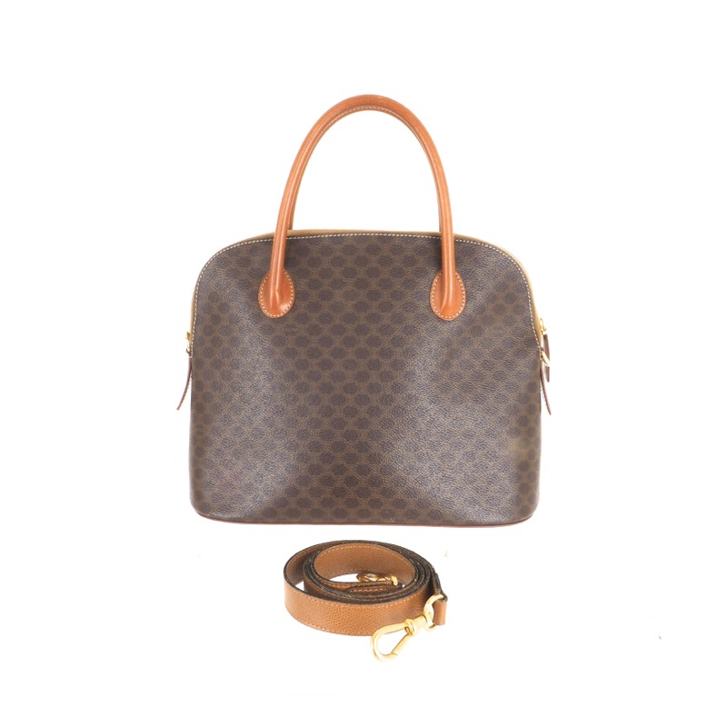 CELINE Macadam Vintage Top Handle W Flap Hand Bag Purse Women Brown Y1587