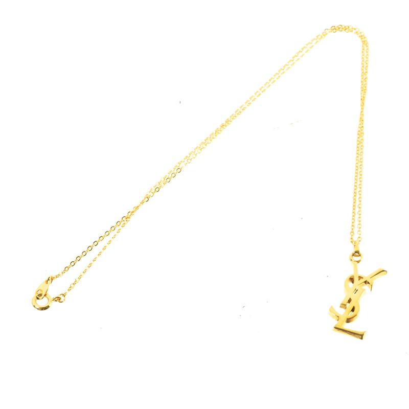 YVES SAINT LAURENT Necklace Pendant AUTH YSL Logo Vintage Rare Cross gold  F/S