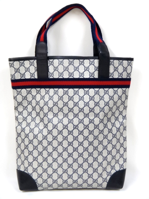   Monogram Blue Red Canvas Ribbon Large Tote Bag Shoppers Handbag  