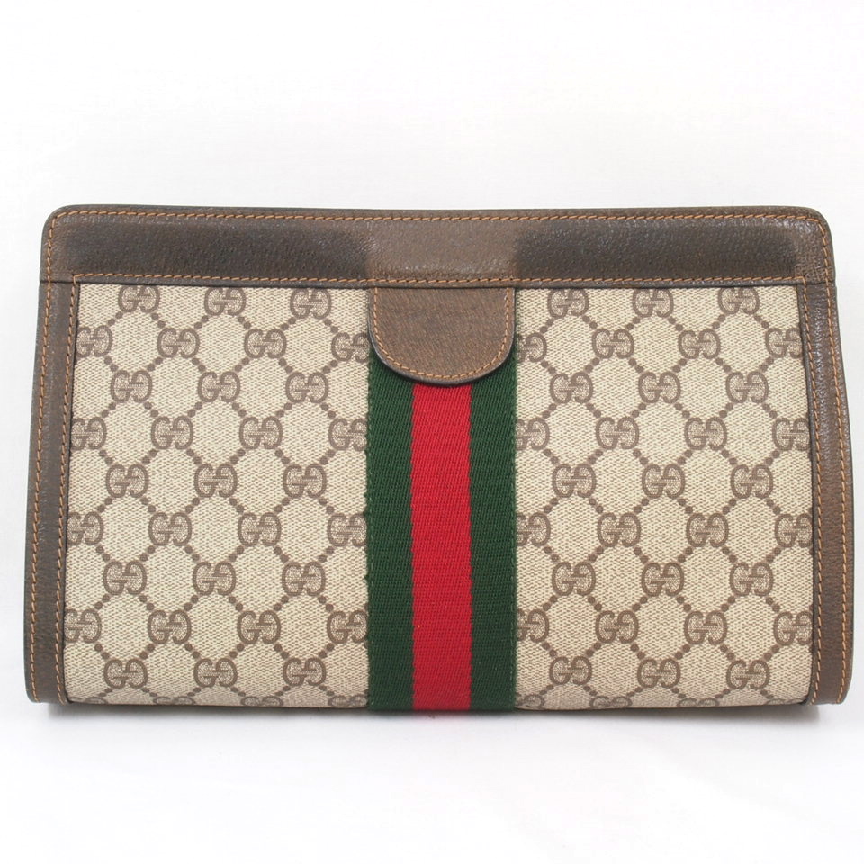 VINTAGE GUCCI MONOGRAM CANVAS RIBBON VELCRO CLUTCH BAG MEDIUM SIZE ...