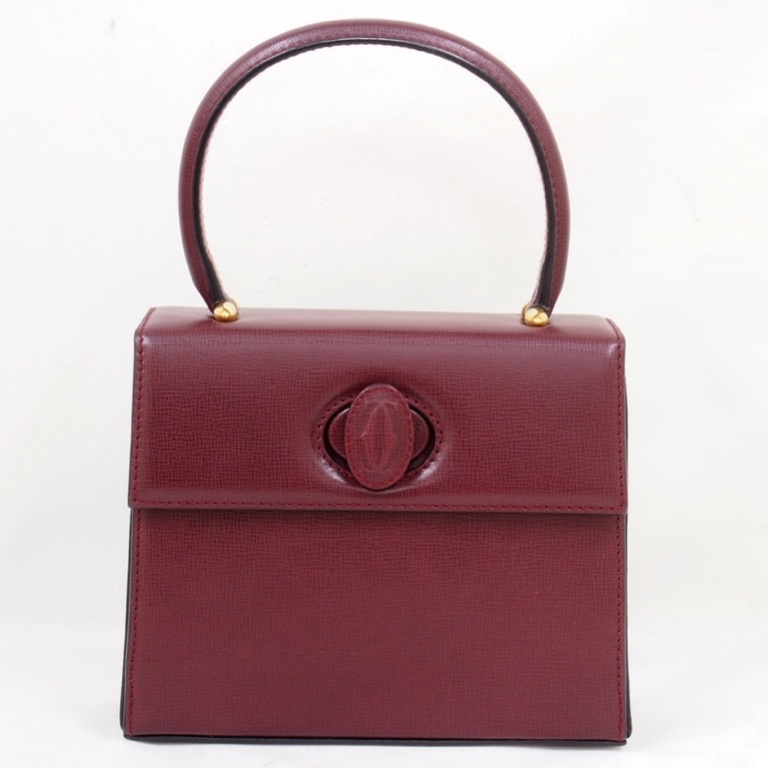 Vintage Must De Cartier Mini Single Handle Handbag Burgundy Red Mint ...